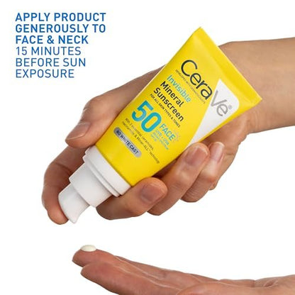 CeraVe Invisible Mineral Sunscreen SPF 50, Face Sunscreen for Sensitive Skin with Zinc Oxide & Titanium Dioxide, Vitamin E + Niacinamide + Ceramides, Oil Free, Travel Size 1.62 oz Avelisse