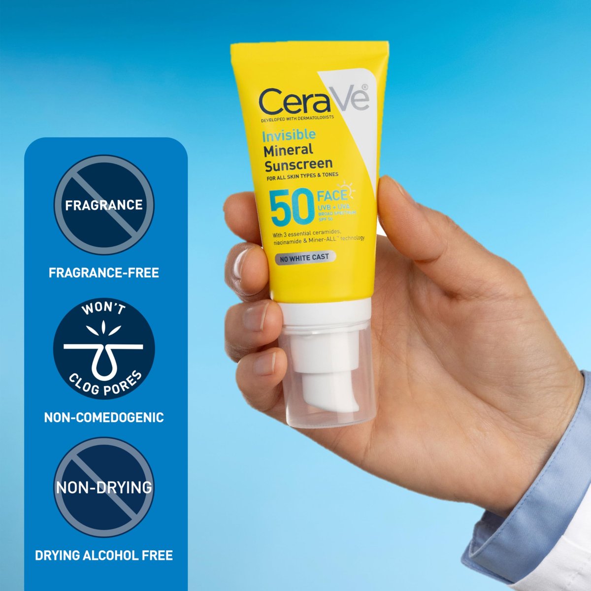 CeraVe Invisible Mineral Sunscreen SPF 50, Face Sunscreen for Sensitive Skin with Zinc Oxide & Titanium Dioxide, Vitamin E + Niacinamide + Ceramides, Oil Free, Travel Size 1.62 oz Avelisse