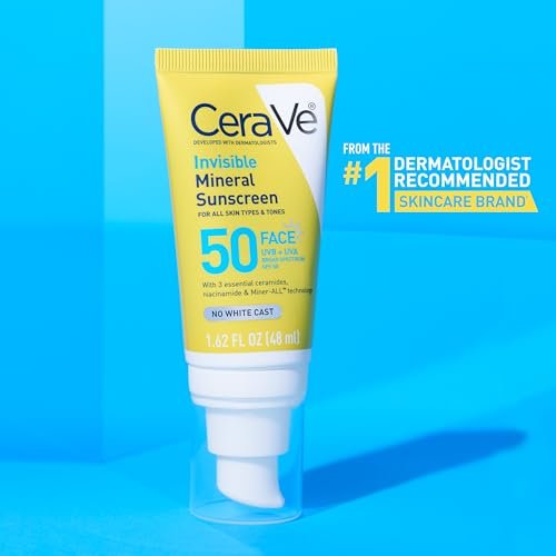 CeraVe Invisible Mineral Sunscreen SPF 50, Face Sunscreen for Sensitive Skin with Zinc Oxide & Titanium Dioxide, Vitamin E + Niacinamide + Ceramides, Oil Free, Travel Size 1.62 oz Avelisse