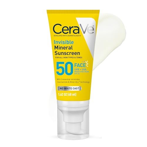 CeraVe Invisible Mineral Sunscreen SPF 50, Face Sunscreen for Sensitive Skin with Zinc Oxide & Titanium Dioxide, Vitamin E + Niacinamide + Ceramides, Oil Free, Travel Size 1.62 oz Avelisse