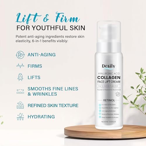 Tighten and Lift Neck Cream: Instant Face Lift Cream - 6-in-1 Anti-Aging Face Moisturizer for Anti-Wrinkle Firm - Collagen Retinol Peptides & Hyaluronic Acid Neck Firming Cream for Skin Care Avelisse