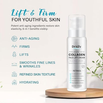 Tighten and Lift Neck Cream: Instant Face Lift Cream - 6-in-1 Anti-Aging Face Moisturizer for Anti-Wrinkle Firm - Collagen Retinol Peptides & Hyaluronic Acid Neck Firming Cream for Skin Care Avelisse