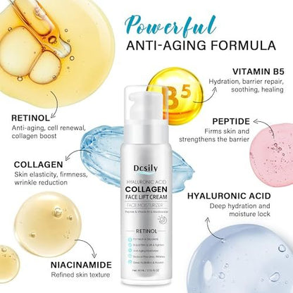 Tighten and Lift Neck Cream: Instant Face Lift Cream - 6-in-1 Anti-Aging Face Moisturizer for Anti-Wrinkle Firm - Collagen Retinol Peptides & Hyaluronic Acid Neck Firming Cream for Skin Care Avelisse