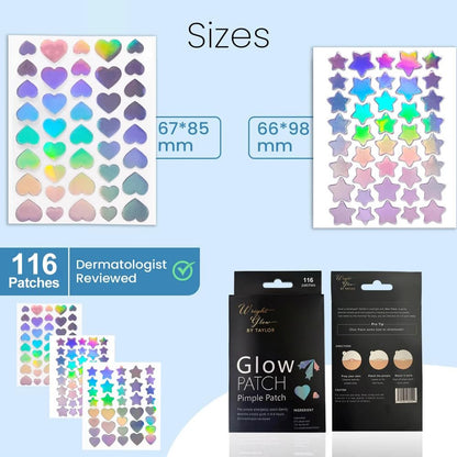Wright Glow By Taylor Overnight Pimple Fix Patches – Star & Heart-Shaped Hydrocolloid Stickers for Clear Skin, 116 Count