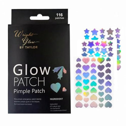Wright Glow By Taylor Overnight Pimple Fix Patches – Star & Heart-Shaped Hydrocolloid Stickers for Clear Skin, 116 Count