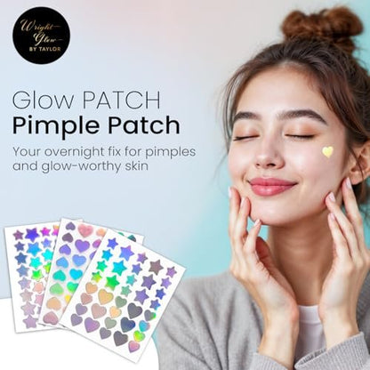 Wright Glow By Taylor Overnight Pimple Fix Patches – Star & Heart-Shaped Hydrocolloid Stickers for Clear Skin, 116 Count