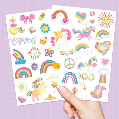 Unicorn Temporary Tattoos for Kids Girls - 94 Glitter Styles, Rainbow Fake Tattoos for Birthday, Party Decorations, Favors - Waterproof Unicorn Tattoos Stickers (4 Sheets)