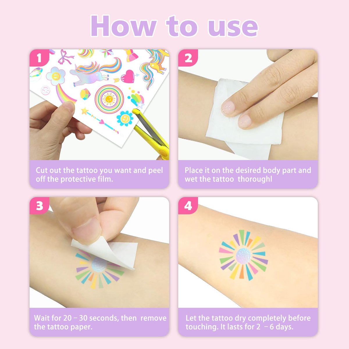 Unicorn Temporary Tattoos for Kids Girls - 94 Glitter Styles, Rainbow Fake Tattoos for Birthday, Party Decorations, Favors - Waterproof Unicorn Tattoos Stickers (4 Sheets) - görsel 15