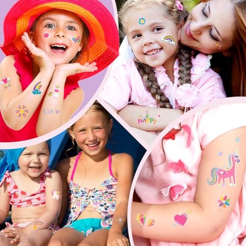 Unicorn Temporary Tattoos for Kids Girls - 94 Glitter Styles, Rainbow Fake Tattoos for Birthday, Party Decorations, Favors - Waterproof Unicorn Tattoos Stickers (4 Sheets) - görsel 6