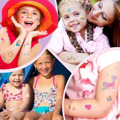 Unicorn Temporary Tattoos for Kids Girls - 94 Glitter Styles, Rainbow Fake Tattoos for Birthday, Party Decorations, Favors - Waterproof Unicorn Tattoos Stickers (4 Sheets)