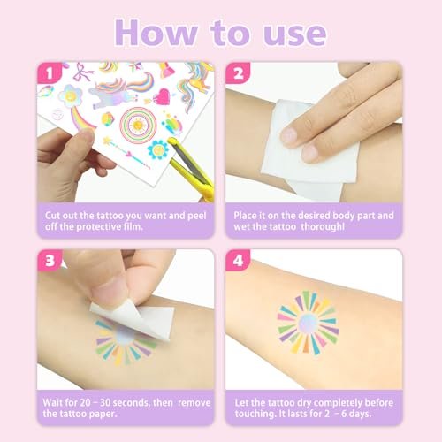Unicorn Temporary Tattoos for Kids Girls - 94 Glitter Styles, Rainbow Fake Tattoos for Birthday, Party Decorations, Favors - Waterproof Unicorn Tattoos Stickers (4 Sheets) - görsel 16