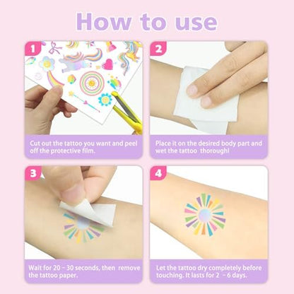 Unicorn Temporary Tattoos for Kids Girls - 94 Glitter Styles, Rainbow Fake Tattoos for Birthday, Party Decorations, Favors - Waterproof Unicorn Tattoos Stickers (4 Sheets)