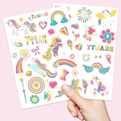 Unicorn Temporary Tattoos for Kids Girls - 94 Glitter Styles, Rainbow Fake Tattoos for Birthday, Party Decorations, Favors - Waterproof Unicorn Tattoos Stickers (4 Sheets)