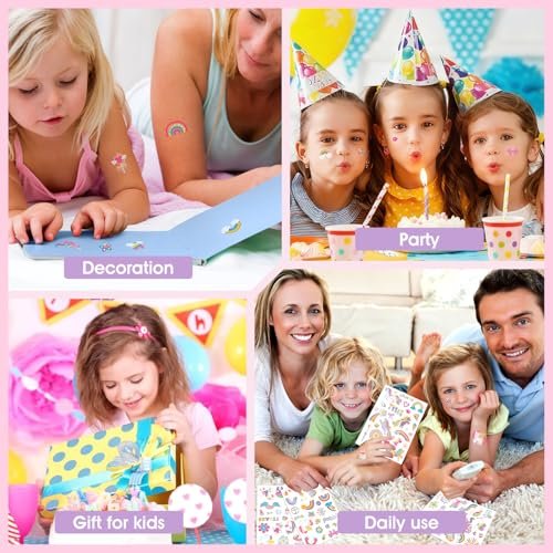 Unicorn Temporary Tattoos for Kids Girls - 94 Glitter Styles, Rainbow Fake Tattoos for Birthday, Party Decorations, Favors - Waterproof Unicorn Tattoos Stickers (4 Sheets) - görsel 8