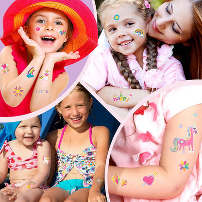 Unicorn Temporary Tattoos for Kids Girls - 94 Glitter Styles, Rainbow Fake Tattoos for Birthday, Party Decorations, Favors - Waterproof Unicorn Tattoos Stickers (4 Sheets)