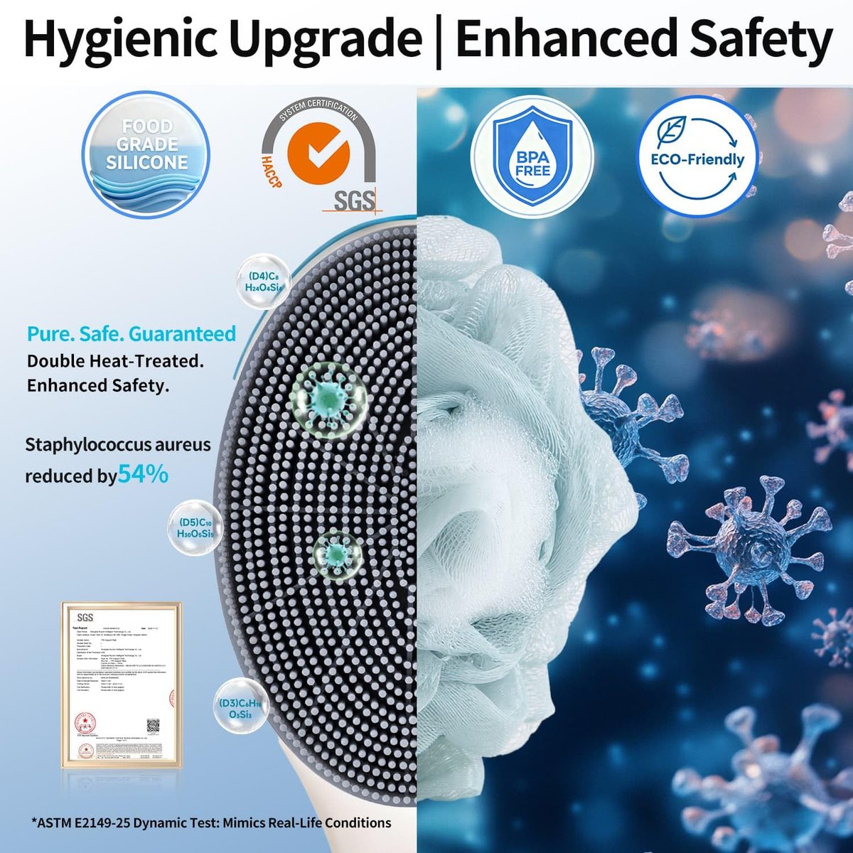 BUBBLEDANCE Extendable Silicone Back Scrubber – 2-Hand Grip for 4X Power, Curved Stiff Bristles, Non-Slip Long Handle Shower Brush for Deep Exfoliation (White) Avelisse