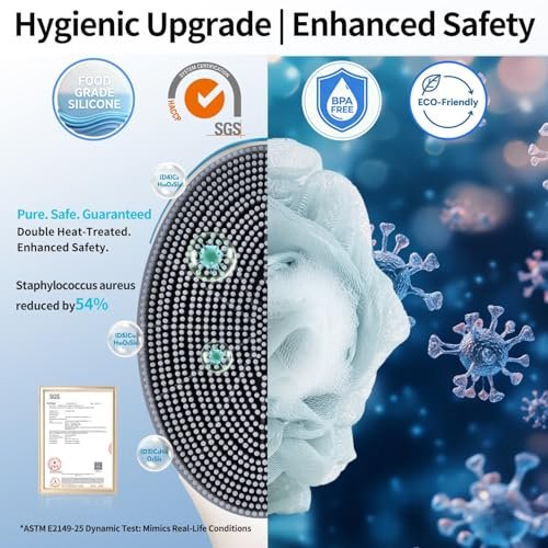 BUBBLEDANCE Extendable Silicone Back Scrubber – 2-Hand Grip for 4X Power, Curved Stiff Bristles, Non-Slip Long Handle Shower Brush for Deep Exfoliation (White) Avelisse