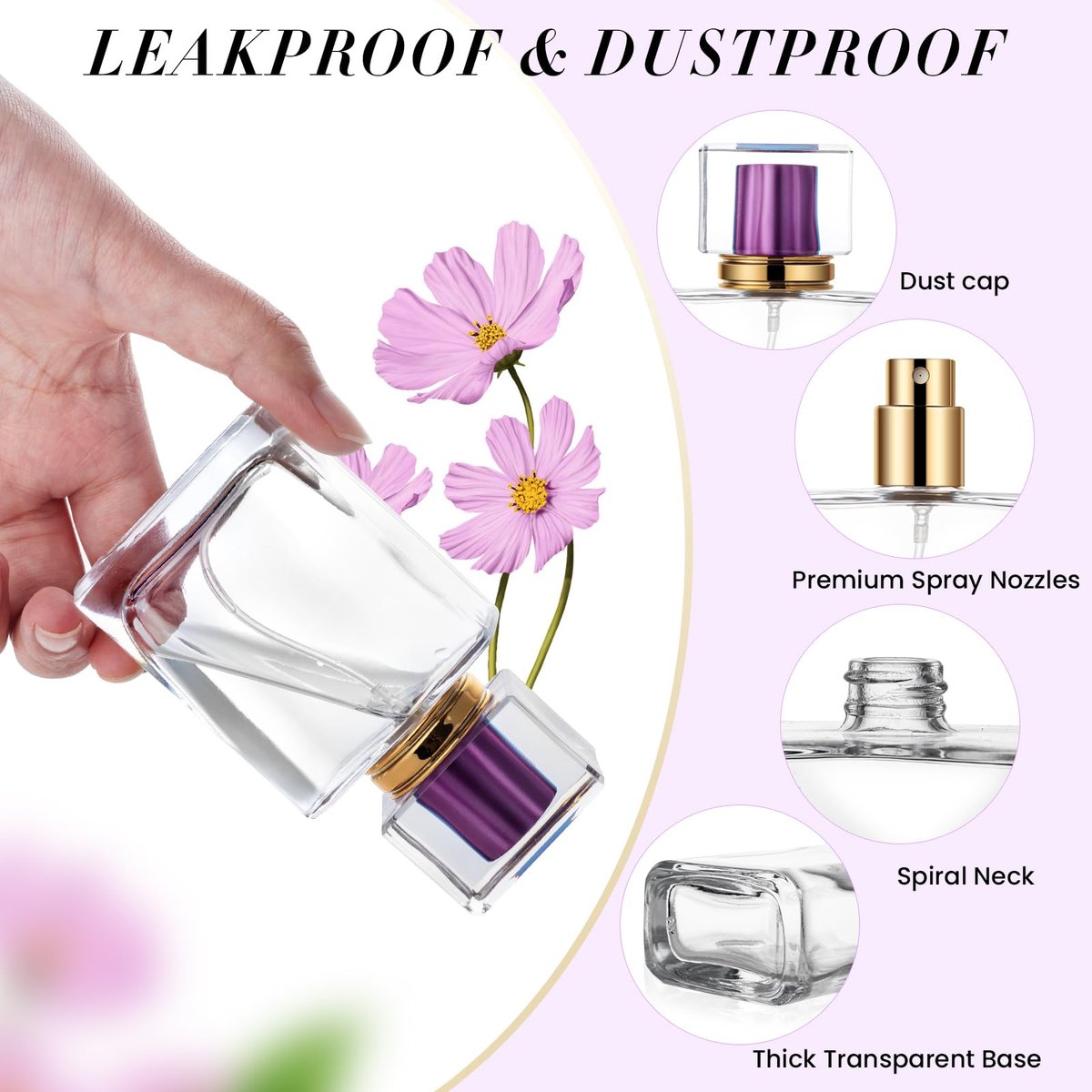 ZHENGYAOYANG 1 Pack Empty Perfume Bottle, 50ml Glass Perfume Atomizer Spray Bottle with Purple Cap, Refillable and Portable - görsel 3