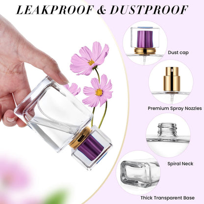 ZHENGYAOYANG 1 Pack Empty Perfume Bottle, 50ml Glass Perfume Atomizer Spray Bottle with Purple Cap, Refillable and Portable