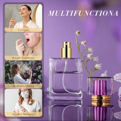 ZHENGYAOYANG 1 Pack Empty Perfume Bottle, 50ml Glass Perfume Atomizer Spray Bottle with Purple Cap, Refillable and Portable