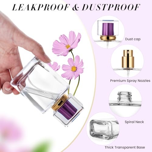 ZHENGYAOYANG 1 Pack Empty Perfume Bottle, 50ml Glass Perfume Atomizer Spray Bottle with Purple Cap, Refillable and Portable - görsel 4