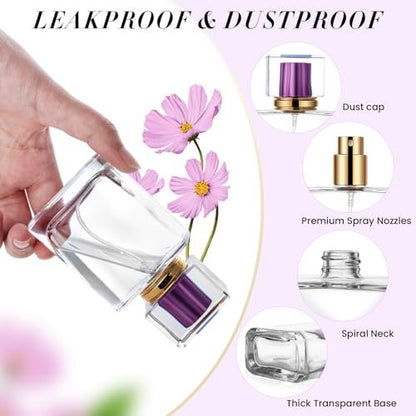 ZHENGYAOYANG 1 Pack Empty Perfume Bottle, 50ml Glass Perfume Atomizer Spray Bottle with Purple Cap, Refillable and Portable