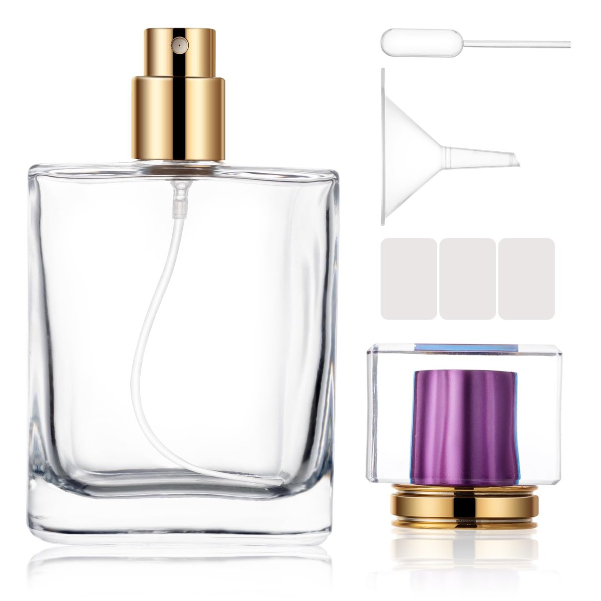 ZHENGYAOYANG 1 Pack Empty Perfume Bottle, 50ml Glass Perfume Atomizer Spray Bottle with Purple Cap, Refillable and Portable - görsel 1