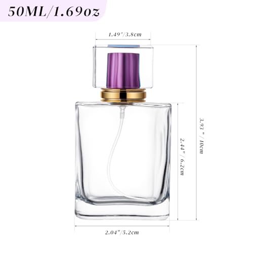 ZHENGYAOYANG 1 Pack Empty Perfume Bottle, 50ml Glass Perfume Atomizer Spray Bottle with Purple Cap, Refillable and Portable - görsel 10