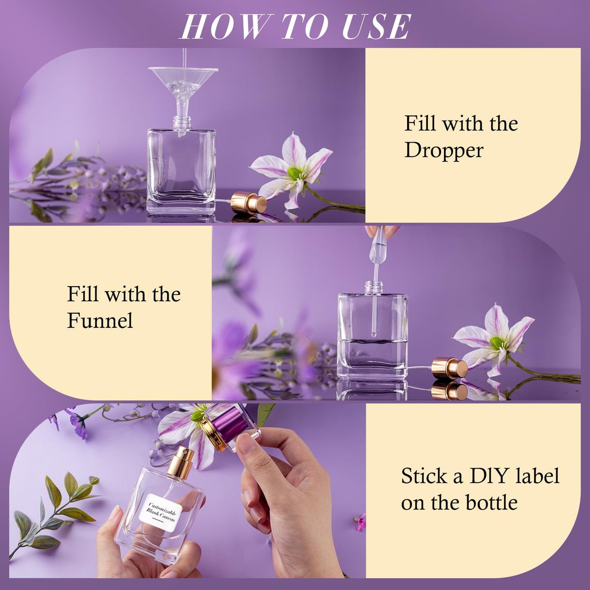 ZHENGYAOYANG 1 Pack Empty Perfume Bottle, 50ml Glass Perfume Atomizer Spray Bottle with Purple Cap, Refillable and Portable - görsel 7