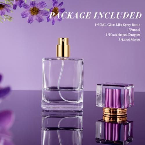 ZHENGYAOYANG 1 Pack Empty Perfume Bottle, 50ml Glass Perfume Atomizer Spray Bottle with Purple Cap, Refillable and Portable - görsel 12
