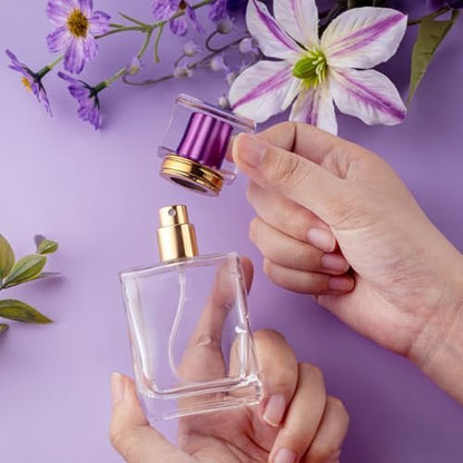 ZHENGYAOYANG 1 Pack Empty Perfume Bottle, 50ml Glass Perfume Atomizer Spray Bottle with Purple Cap, Refillable and Portable
