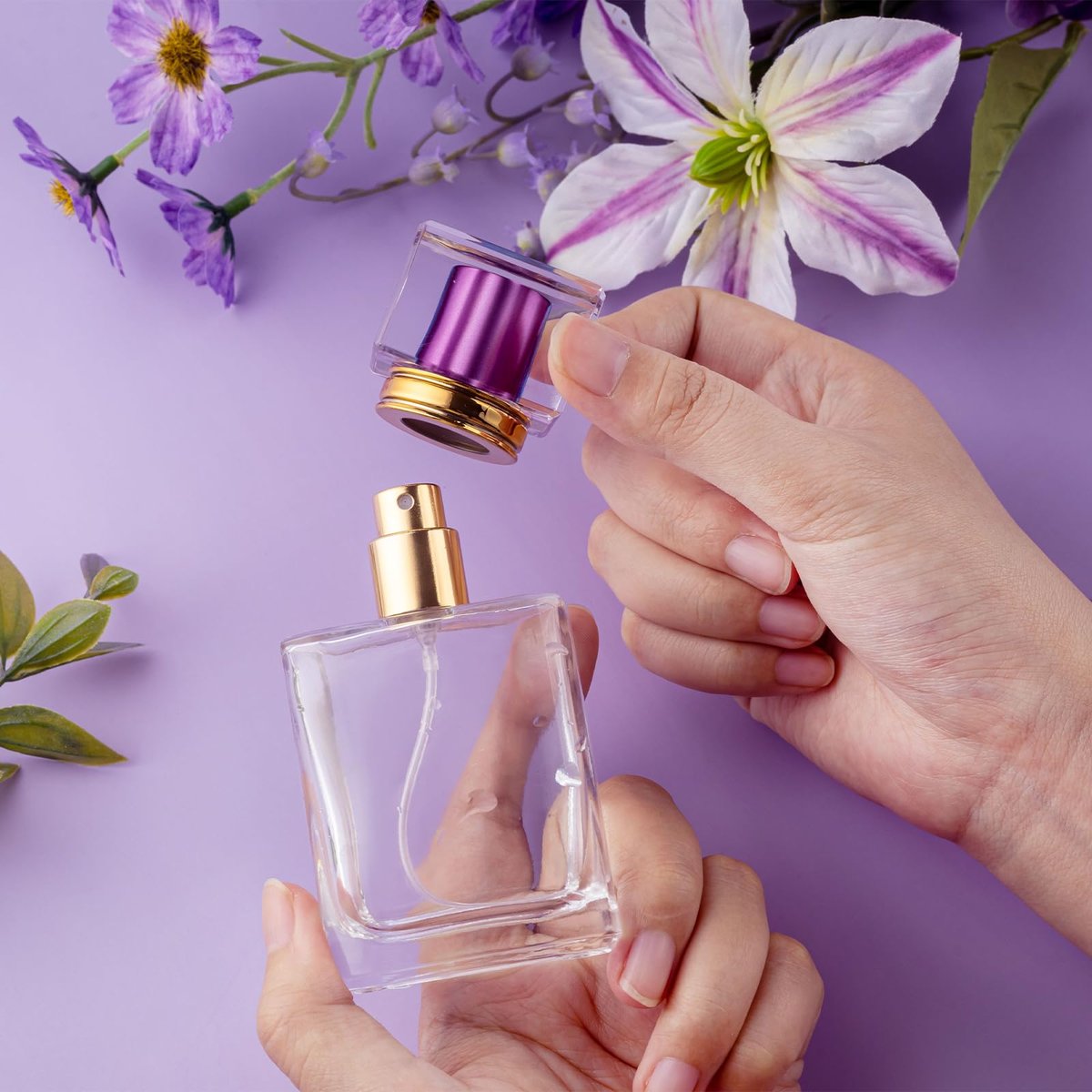 ZHENGYAOYANG 1 Pack Empty Perfume Bottle, 50ml Glass Perfume Atomizer Spray Bottle with Purple Cap, Refillable and Portable - görsel 13