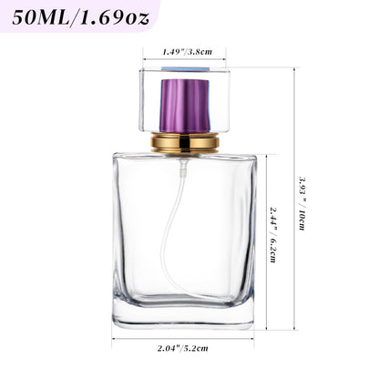 ZHENGYAOYANG 1 Pack Empty Perfume Bottle, 50ml Glass Perfume Atomizer Spray Bottle with Purple Cap, Refillable and Portable