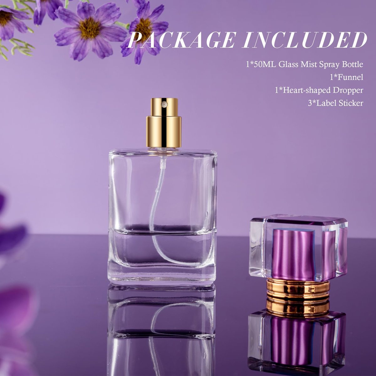 ZHENGYAOYANG 1 Pack Empty Perfume Bottle, 50ml Glass Perfume Atomizer Spray Bottle with Purple Cap, Refillable and Portable - görsel 11