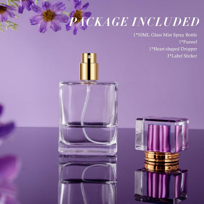 ZHENGYAOYANG 1 Pack Empty Perfume Bottle, 50ml Glass Perfume Atomizer Spray Bottle with Purple Cap, Refillable and Portable