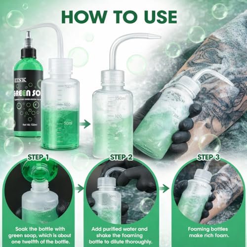 WMHSO Green Soap 120ml Concentrated Unscented Professional Tattoo Aftercare Cleanser with Dispenser Bottle - görsel 4