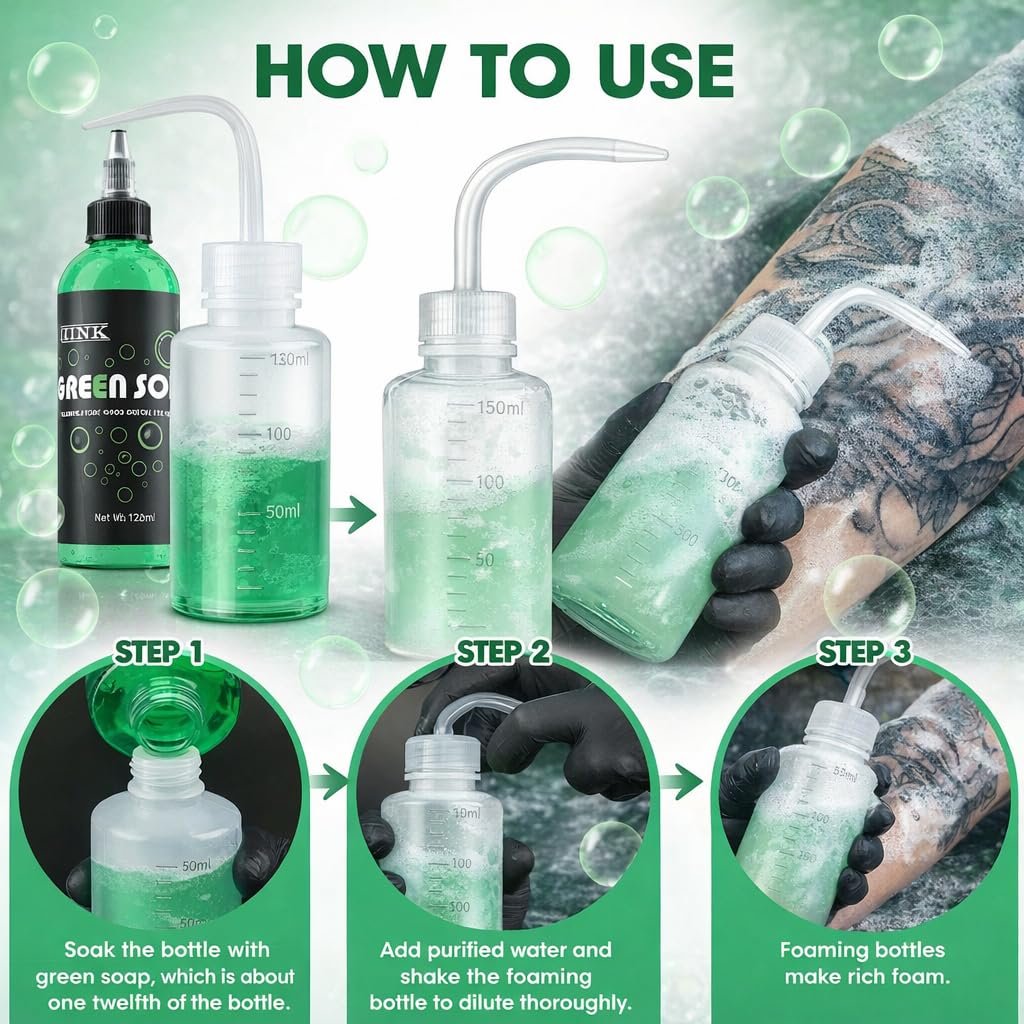 WMHSO Green Soap 120ml Concentrated Unscented Professional Tattoo Aftercare Cleanser with Dispenser Bottle - görsel 3