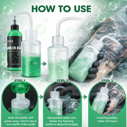WMHSO Green Soap 120ml Concentrated Unscented Professional Tattoo Aftercare Cleanser with Dispenser Bottle