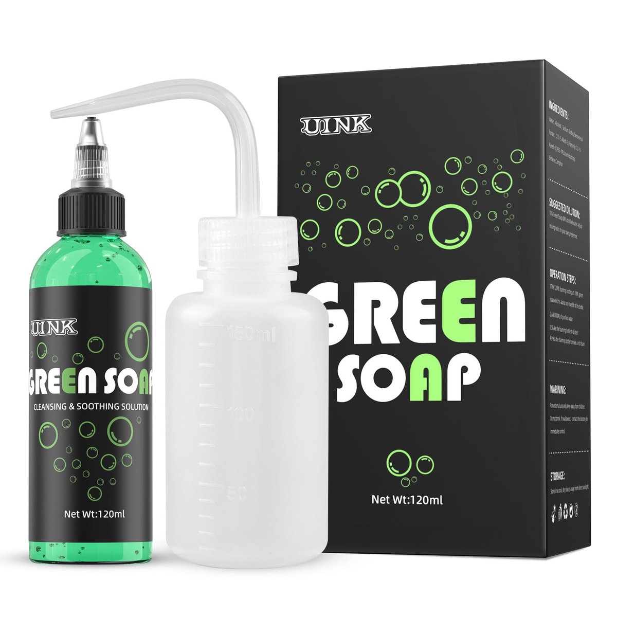 WMHSO Green Soap 120ml Concentrated Unscented Professional Tattoo Aftercare Cleanser with Dispenser Bottle - görsel 1