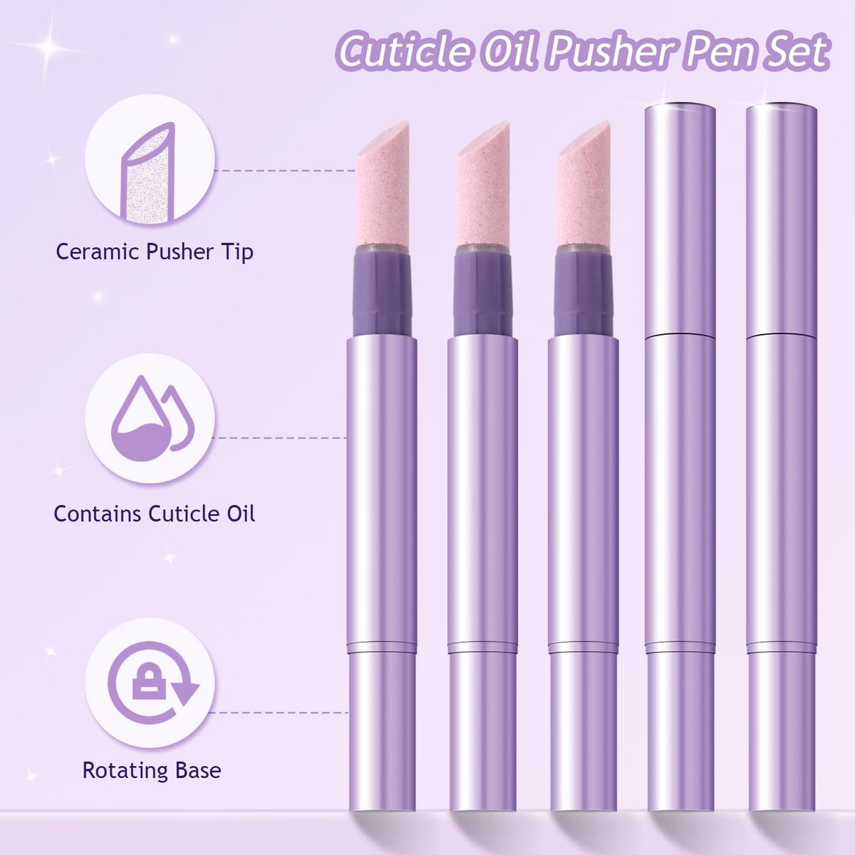 Furtherpretty 5PCS Cuticle Oil Pusher Pen Set: 2-in-1 Ceramic Cuticle Pushers with Oil for Nail Repair, Hangnail & Dry Cuticle Removal, Professional Salon Tools - görsel 3