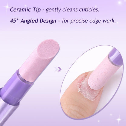 Furtherpretty 5PCS Cuticle Oil Pusher Pen Set: 2-in-1 Ceramic Cuticle Pushers with Oil for Nail Repair, Hangnail & Dry Cuticle Removal, Professional Salon Tools