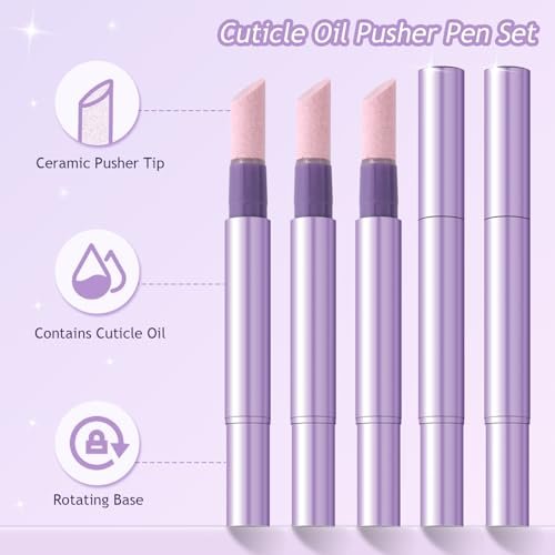 Furtherpretty 5PCS Cuticle Oil Pusher Pen Set: 2-in-1 Ceramic Cuticle Pushers with Oil for Nail Repair, Hangnail & Dry Cuticle Removal, Professional Salon Tools - görsel 4