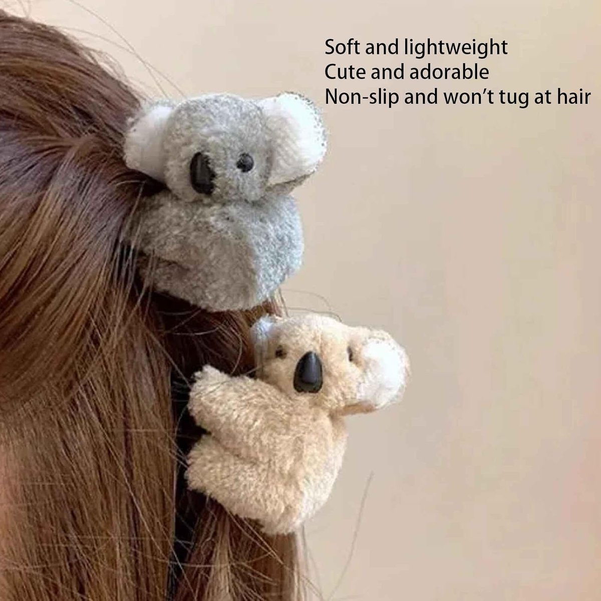 3 Pcs Plush Gray and Khaki Koala Hair Claw Clip Set - Cute Cartoon Koala Stuffed Animal Clips for Women - görsel 7