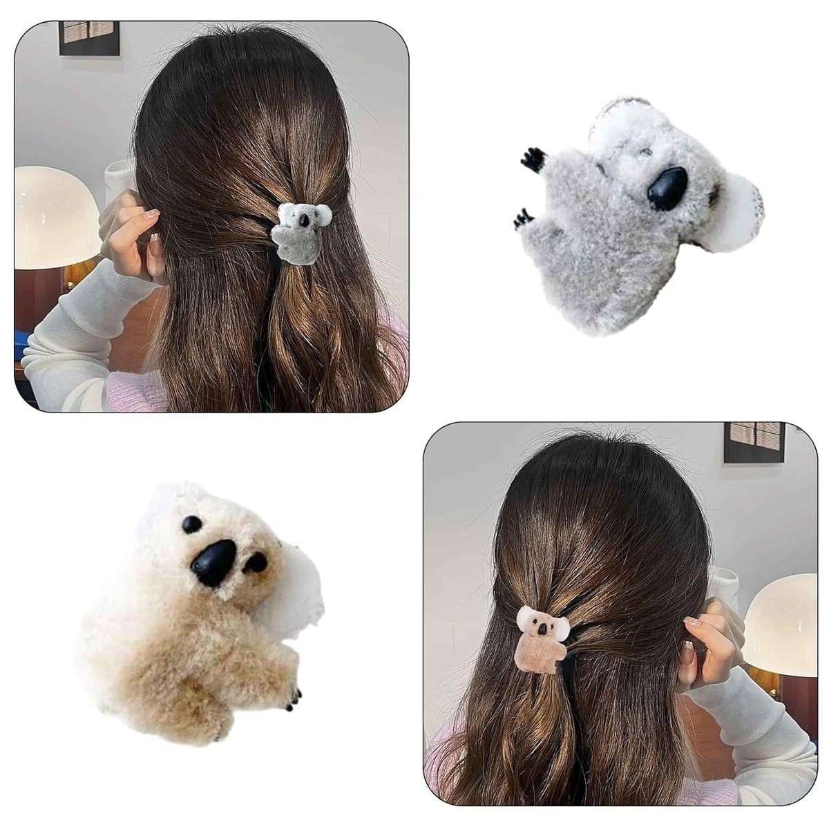 3 Pcs Plush Gray and Khaki Koala Hair Claw Clip Set - Cute Cartoon Koala Stuffed Animal Clips for Women - görsel 13