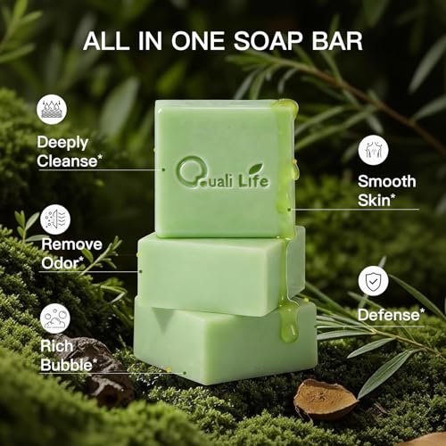QualiLife Tea Tree Soap Bar – Antifungal & Antibacterial Soap for Face & Body, 3.5 oz (Pack of 3) - görsel 4