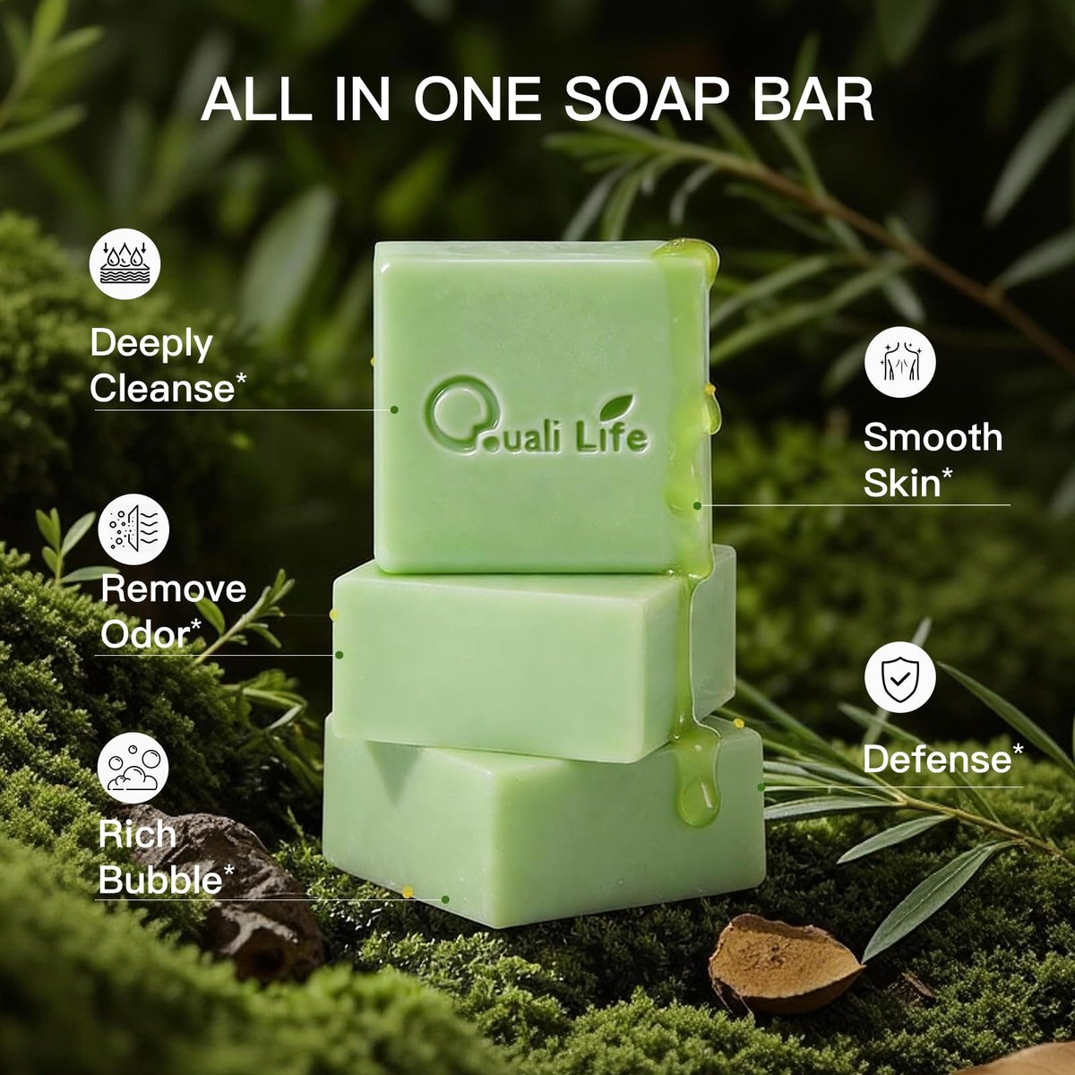 QualiLife Tea Tree Soap Bar – Antifungal & Antibacterial Soap for Face & Body, 3.5 oz (Pack of 3) - görsel 3