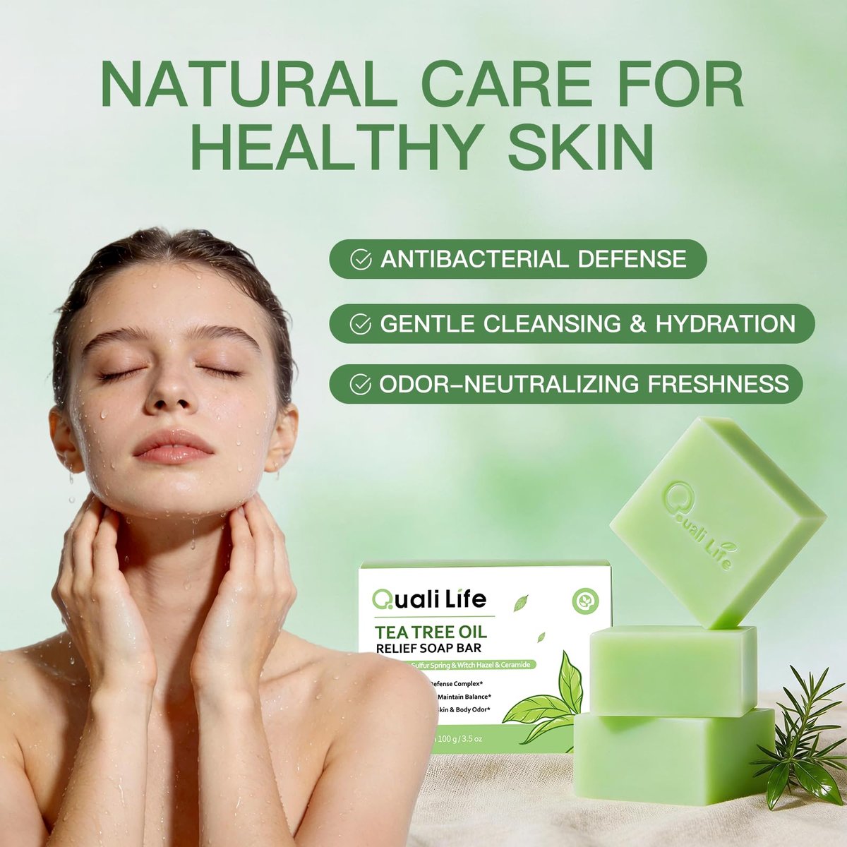 QualiLife Tea Tree Soap Bar – Antifungal & Antibacterial Soap for Face & Body, 3.5 oz (Pack of 3) - görsel 11