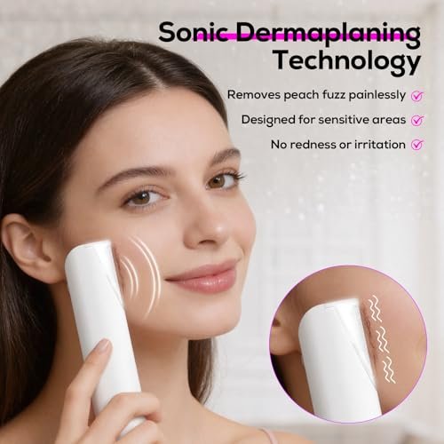 PEDOOD Sonic Dermaplane Razor for Women – Facial Hair Remover with LED Light, 3 Speeds, Mini Electric Dermaplaning Tool for Sensitive Skin, Peach Fuzz Removal, 9 Safety Blades & Exfoliating Head Avelisse
