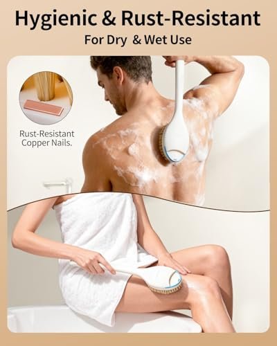 BUBBLEDANCE Natural Boar Bristle Back Scrubber – 4X Scrubbing Power, Extendable Long Handle (17.5"-31.9") for Deep Exfoliation & Dry Brushing – 1.3X Wider Head, Anti-Slip Shower Brush for Men & Women Avelisse
