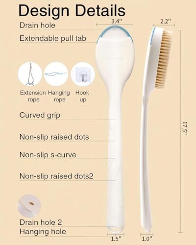 BUBBLEDANCE Natural Boar Bristle Back Scrubber – 4X Scrubbing Power, Extendable Long Handle (17.5"-31.9") for Deep Exfoliation & Dry Brushing – 1.3X Wider Head, Anti-Slip Shower Brush for Men & Women Avelisse